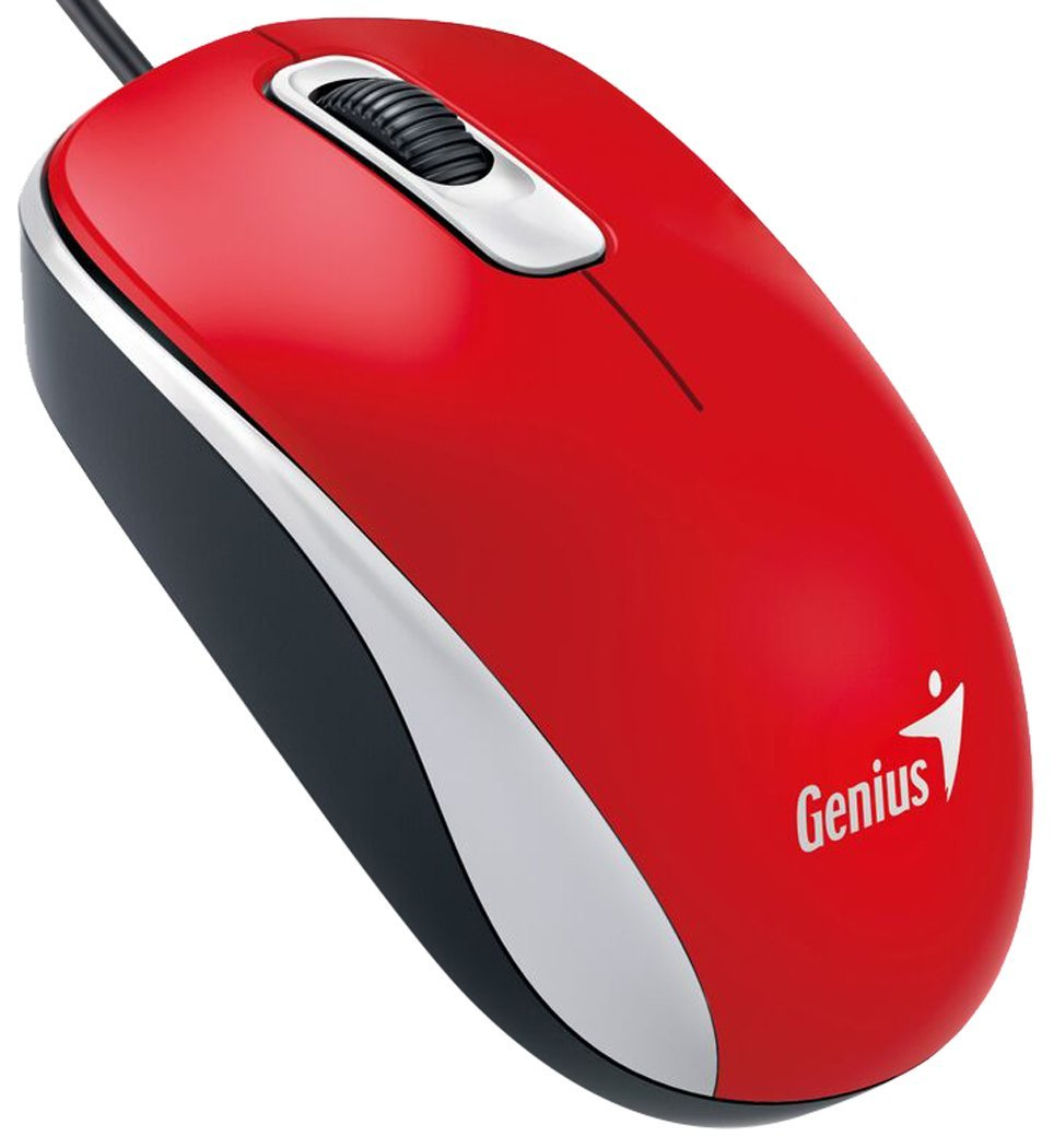 31010116104 GENIUS DX-110 Wired USB Plug and Play Mouse, 1000 DPI Optical Tracking, 3 Button with Scroll Wheel, Ambidextrous Design with 1.5m Cable, Red