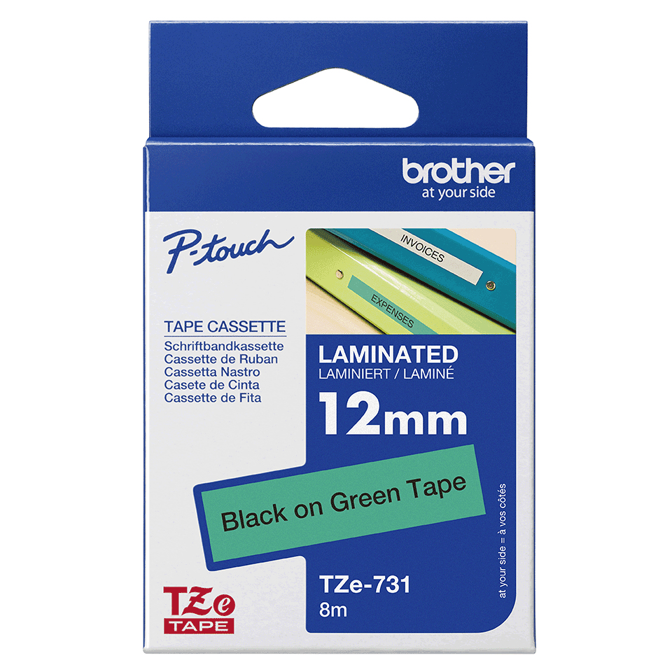 Brother TZE-731 DirectLabel black on green Laminat 12mm x 8m for Brother P-Touch TZ 3.5-18mm/6-12mm/6-18mm/6-24mm/6-36mm