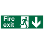 SECO by Stewart Superior SECO Safe Prodecure Safety Sign Fire Exit Man Running Right and Arrow Pointing Down Semi Rigid Plastic 450 x 150mm - SP124SRP450X150