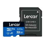 Lexar High-Performance 633x 32GB microSDHC™/ microSDXC™ UHS-I Card BLUE Series without adaptor including 1080p Full-HD, 3D, and 4K UHD video1. These C