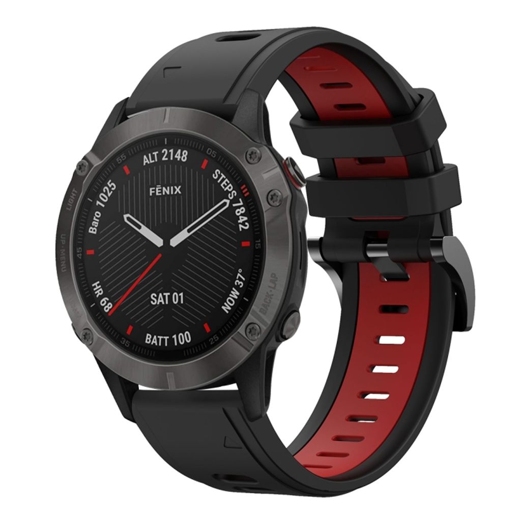 EU Product - Fenix 6 Sapphire GPS Two-color Silicone Watch Band - Black / Red thumbnail