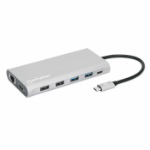 Manhattan USB-C Dock/Hub with Card Reader and MST, Ports (x10): Ethernet, 4K HDMI (X3), USB-A (x3) and USB-C (x2), With Power Delivery (100W) to 1x USB-C Port (USB-C wall charger/ cable needed)