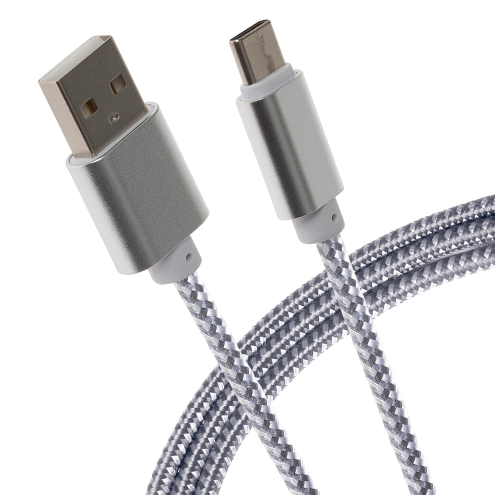Maplin USB-C to USB-A Braided Cable - Silver. 0.25m