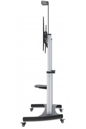 Manhattan Monitor/LFD/TV Trolley Stand, 60-100&quot;, Height adjustable 1200 to 1685mm, Camera and AV shelves, Aluminium, Vesa 200x200 to 800x600mm, Max 100kg, Silver/Black, Box