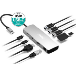 Port Designs Port Connect Type-C 9 in 1 dock. Includes HDMI 2.0 / 4k resolution; 85w USB Power Delivery; 1 x USB Type-C 3.2 (5Gbs); 2 x USB-A 3.2 Gen1 (5Gbps); 1 x USB-A 2.0 Gen1 (480Mbps); 1 x RJ-45 (10/100/1000Mbps); 1 x Card Reader SD 2.0 and 1 x Card