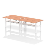 Dynamic Air Back-to-Back W1600 x D600mm Height Adjustable Sit Stand 4 Person Bench Desk With Cable Ports Beech Finish White Frame - HA02218 DD