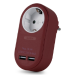Entac Power Adapter 1 Grounded Socket and 2 USB (total 2.1A) Burgundy