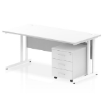 Dynamic Impulse Cantilever Straight Office Desk W1600 x D800 x H730mm White Finish White Frame With 3 Drawer Mobile Pedestal - I003897 DD