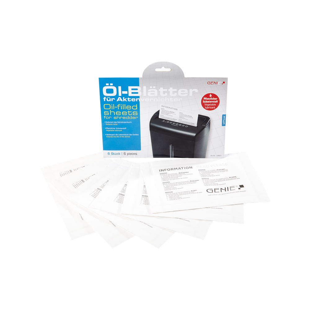 Image of Genie 12627 paper shredder accessory 6 pc(s) Lubricant sheets