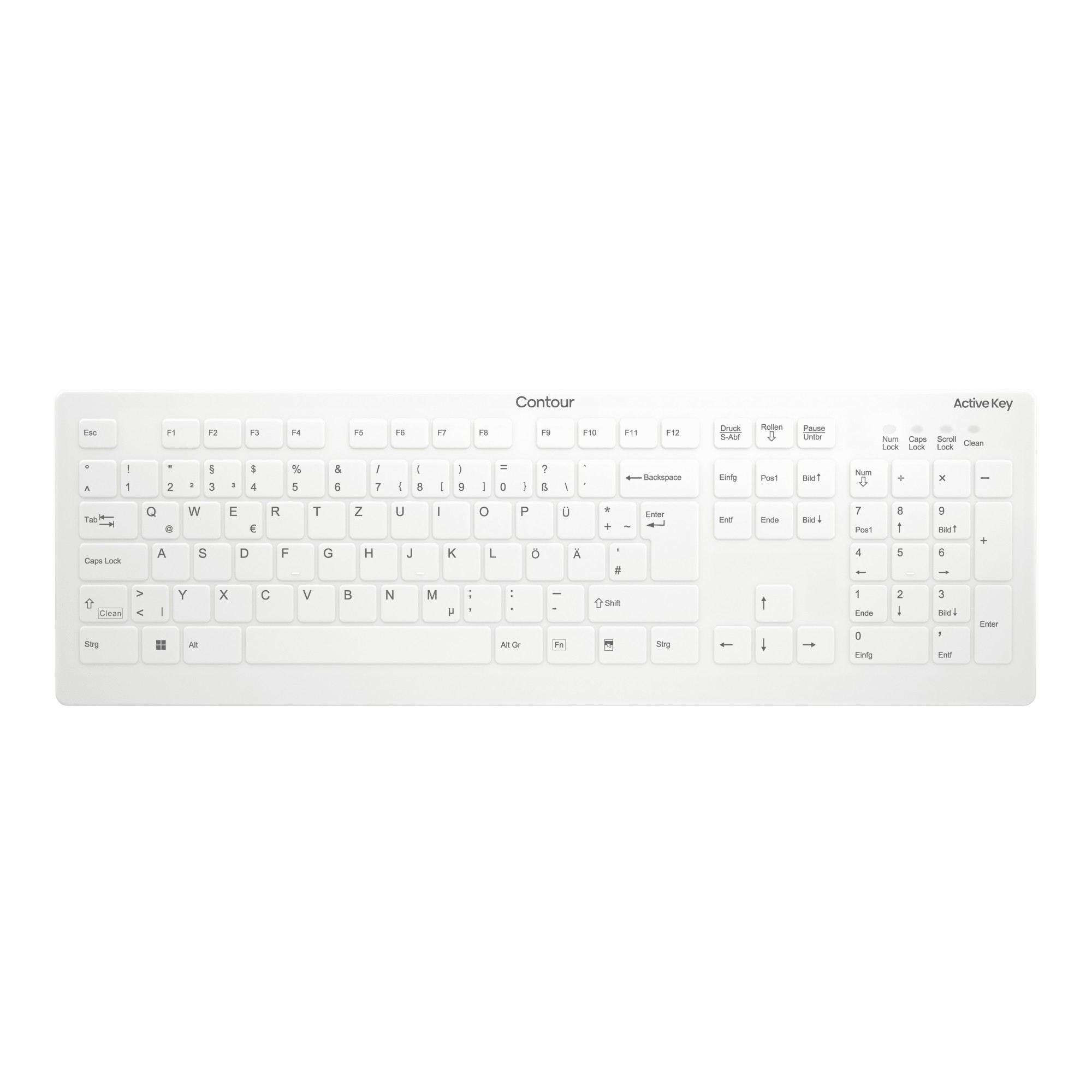 Contour Design Active Key Contour QuickClean Medical Keyboard Removable Cover Full-Size Wireless White DE C8112