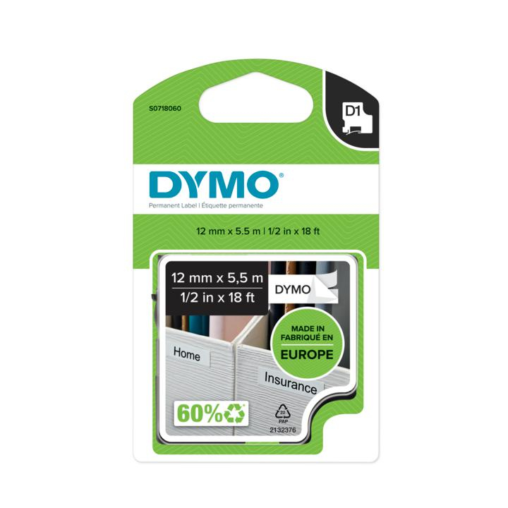DYMO D1 - Durableetiketter - Svart på vitt - 12mm x 5.5m