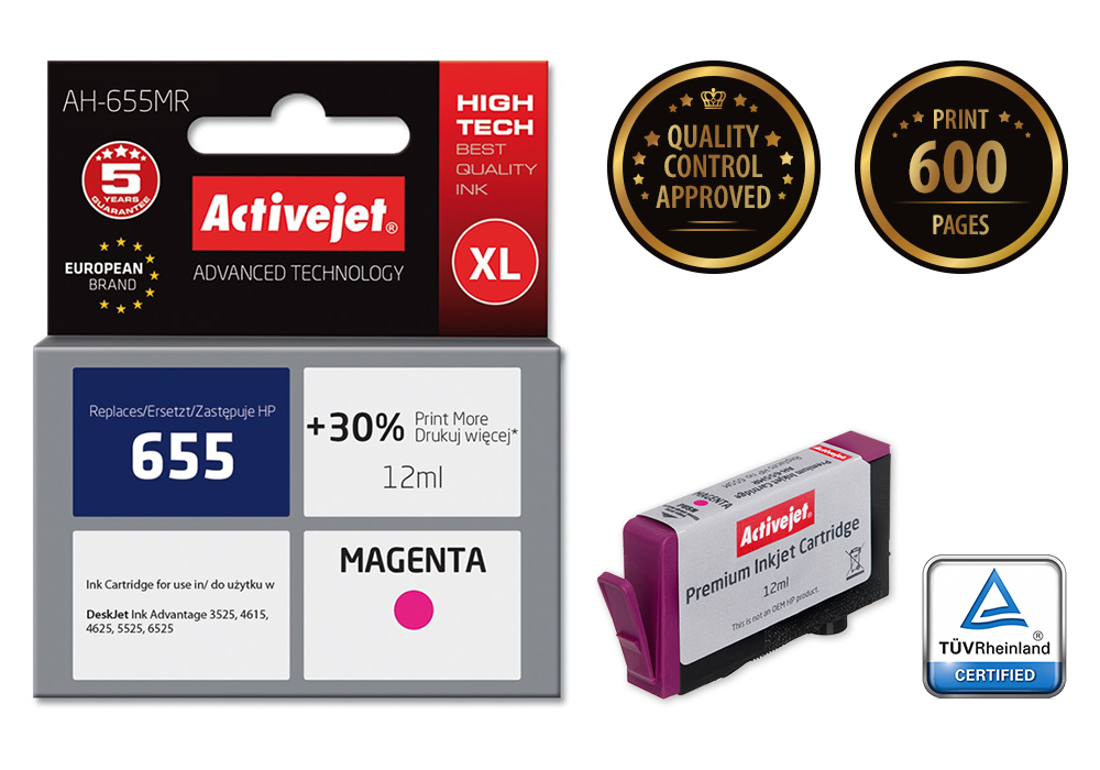 Activejet AH-655MR ink (replacement for HP 655 CZ111AE; Premium; 12 ml; magenta)