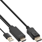 InLine HDMI to DisplayPort Converter Cable, 4K, black/gold, 3m