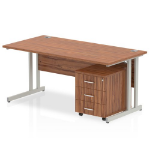 Dynamic Impulse Cantilever Straight Office Desk W1600 x D800 x H730mm Walnut Finish Silver Frame With 3 Drawer Mobile Pedestal - MI000980 DD