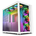 GAMEMAX Infinity Gaming Case w/ Glass Side & Front ATX Dual Chamber 6x Dual-Ring ARGB Fans inc. RF Remote Control USB-C Full White