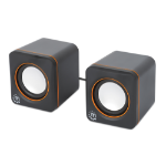 Manhattan 2600 Series Speaker System, Two Speakers, Black/Orange, USB for Stereo Audio and Power, Output: 2x 3W, Decent Sound, Integrated rotary volume control, USB-C/USB-A Adapter, Cable 1.4m