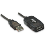 Manhattan USB-A Active Extension Cable, 10m, Male to Female, USB 2.0, 480 Mbps, Hi-Speed USB, Daisy-Chainable, Built-In Repeater, Black, Three Year Warranty, Equivalent to USB2AAEXT10M