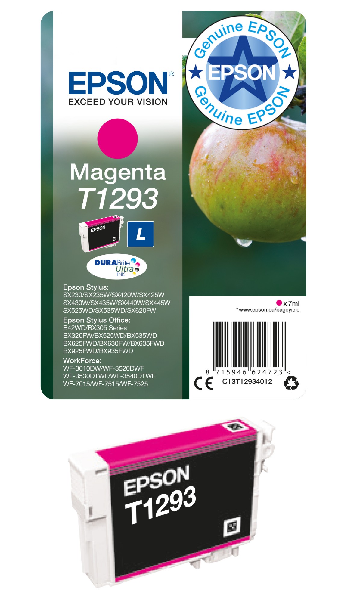Epson T1293 Apple DURABrite Ultra Ink Cartridge Magenta C13T12934012