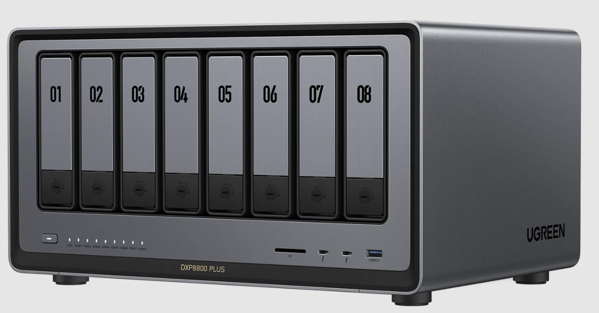 Ugreen NASync DXP8800 Pro 16TB (RED Plus); 8-Bay Thunderbolt NAS with Intel 10-Core i5 CPU (Up to 4.40 GHz); 8GB DDR5; 4x M.2 PCIe Slots; 1x 2.5GbE; 1x 10GbE; 2 TBT4; SD Slot (Diskless)