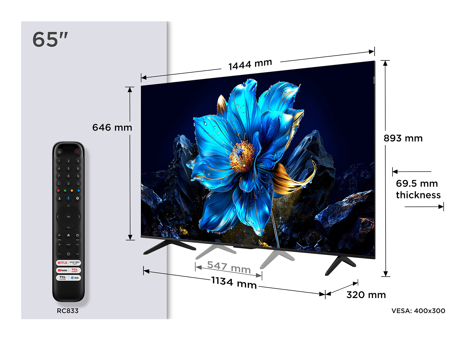 TCL P79K 65P79K TV 165.1 cm (65") 4K Ultra HD Smart TV Wi-Fi Metallic 430 cd/mÂ²