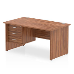 Dynamic Impulse W1400 x D800 x H730mm Straight Office Desk Panel End Leg With 1 x 3 Drawer Fixed Pedestal Walnut Finish - MI001974 DD