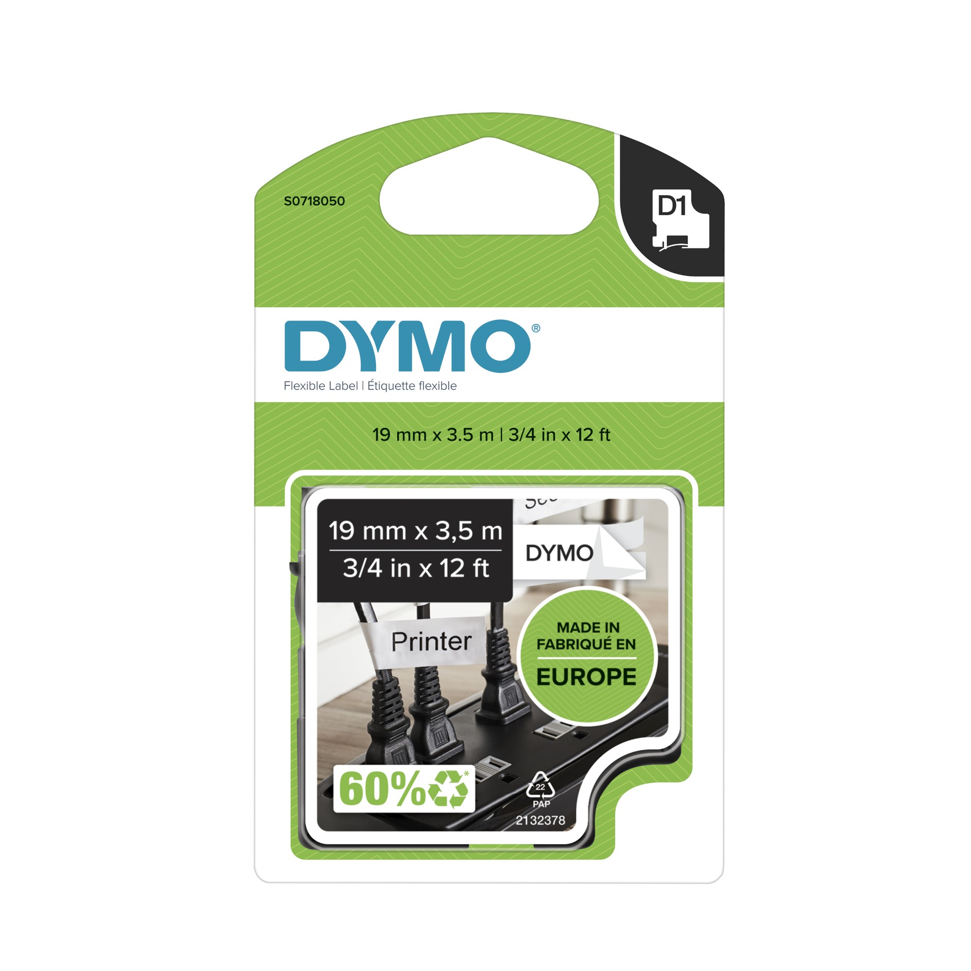 Dymo 16957/S0718040 DirectLabel-etikettes Nylon black on white 12mm x 3,5m for Dymo D1 6-12mm/19mm/24mm/400 Duo