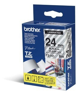Brother P-Touch 24mm Black on Clear TZE151 Labelling Tape TZE151