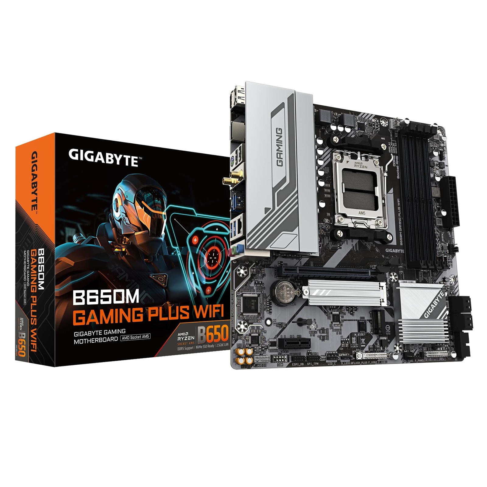 B650M GAMING PLUS WIFI (Rev. 1.2) AMD AM5 Socket Motherboard, Micro-ATX, 4x DDR5 Slots, 2x M.2 Sockets, Fitted I/O Shield, 2.5GbE LAN, Wi-Fi 6, 2x DisplayPorts / 1x HDMI Port thumbnail