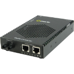 Perle S-1110DPP-S2ST10 - 10/100/1000 Gigabit Ethernet Stand-Alone Media Rate Converter w/ PoE+ PSE. Dual 10/100/1000Base-T (RJ-45) [100 m/328 ft.] to 1000Base-LX/LH 1310 nm single mode (ST) [10 km/6.2 miles], w/ AC Adapter