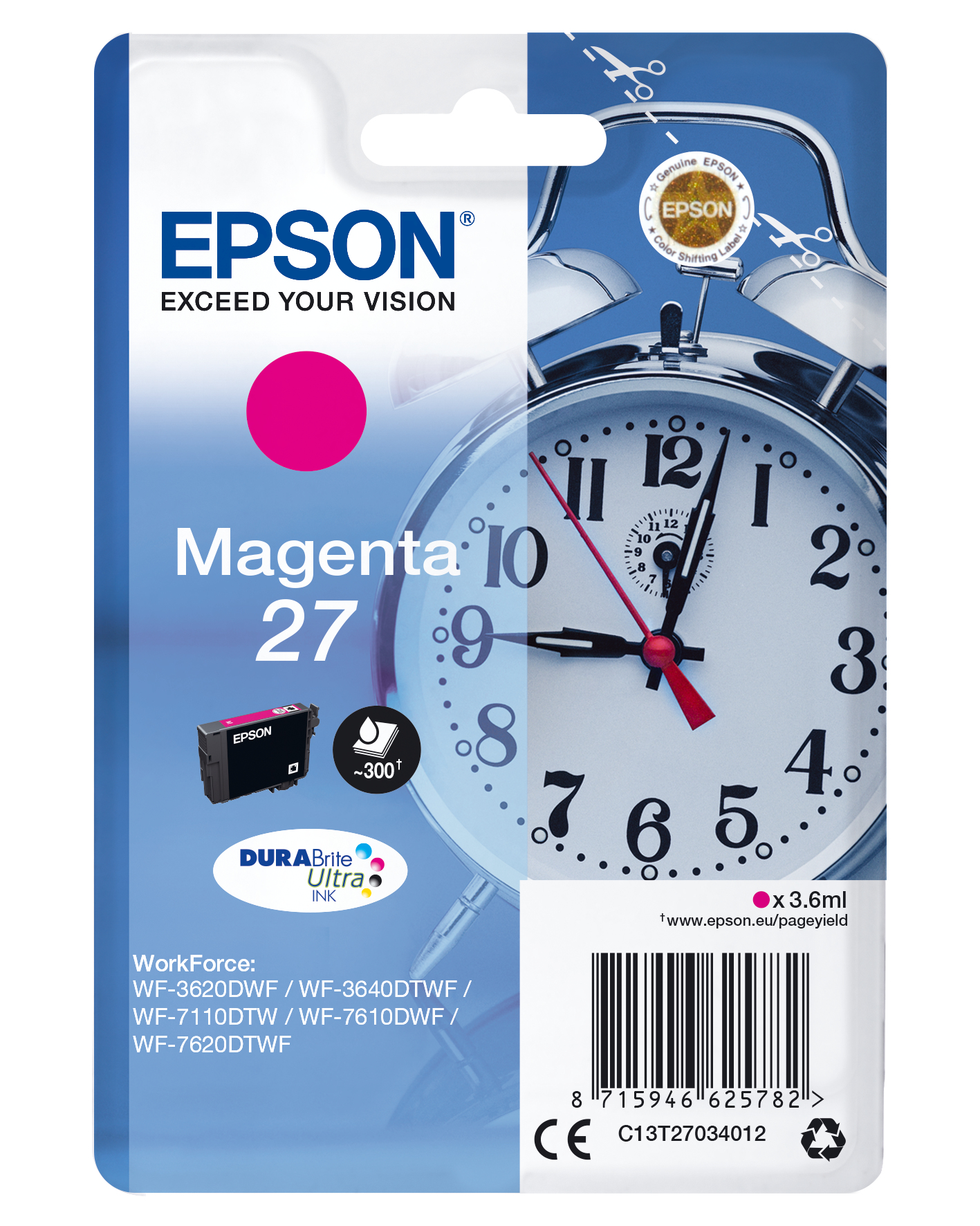 Image of Epson C13T27034012/27 Ink cartridge magenta, 300 pages 3,6ml for...