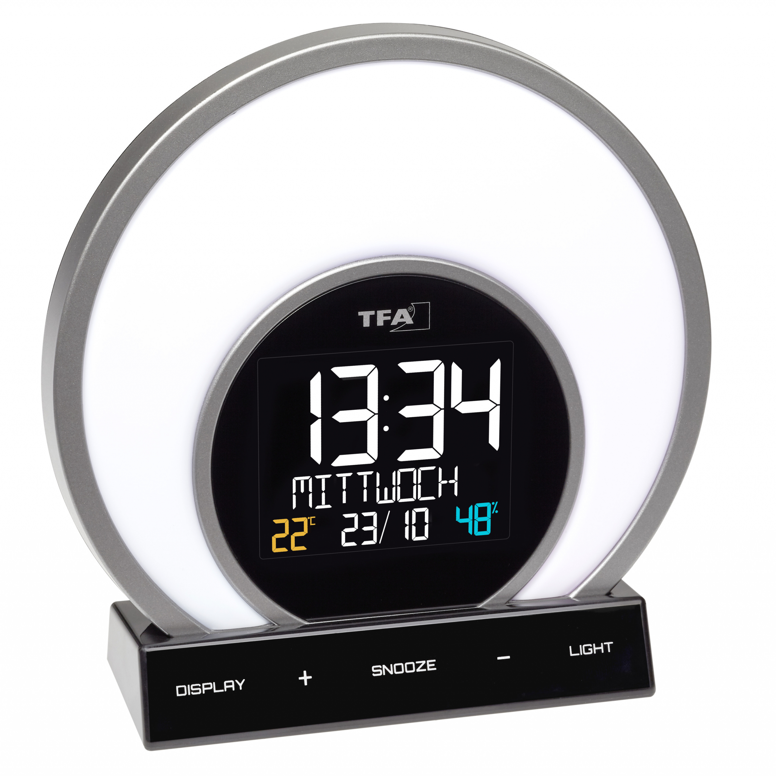 Image of TFA-Dostmann Soluna - Quartz alarm clock - Round - Black -...