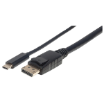 Manhattan USB-C to DisplayPort Cable, 4K@60Hz, 1m, Male to Male, Black, Equivalent to Startech CDP2DP1MBD, Three Year Warranty, Polybag