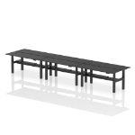 Dynamic Air Back-to-Back W1800 x D600mm Height Adjustable Sit Stand 6 Person Bench Desk With Cable Ports Black Finish Black Frame - HA03000 DD