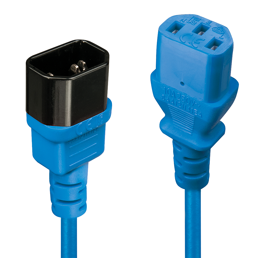 Photos - Cable (video, audio, USB) Lindy 0.5m C14 to C13 Extension Cable, blue, 30470 