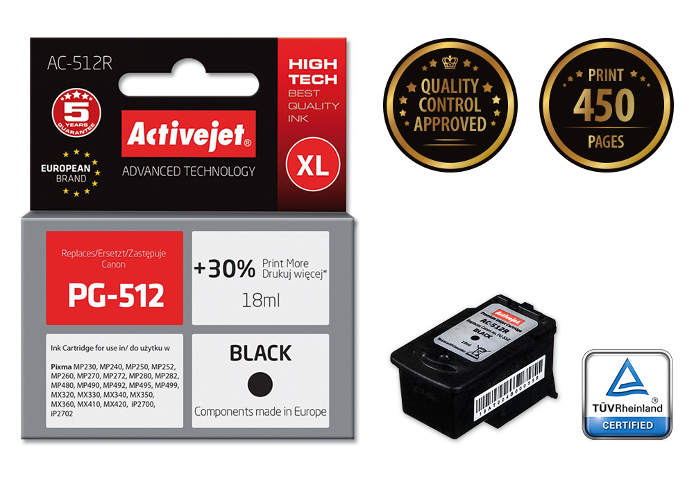 Activejet AC-512R ink (replacement for Canon PG-512; Premium; 18 ml; black)