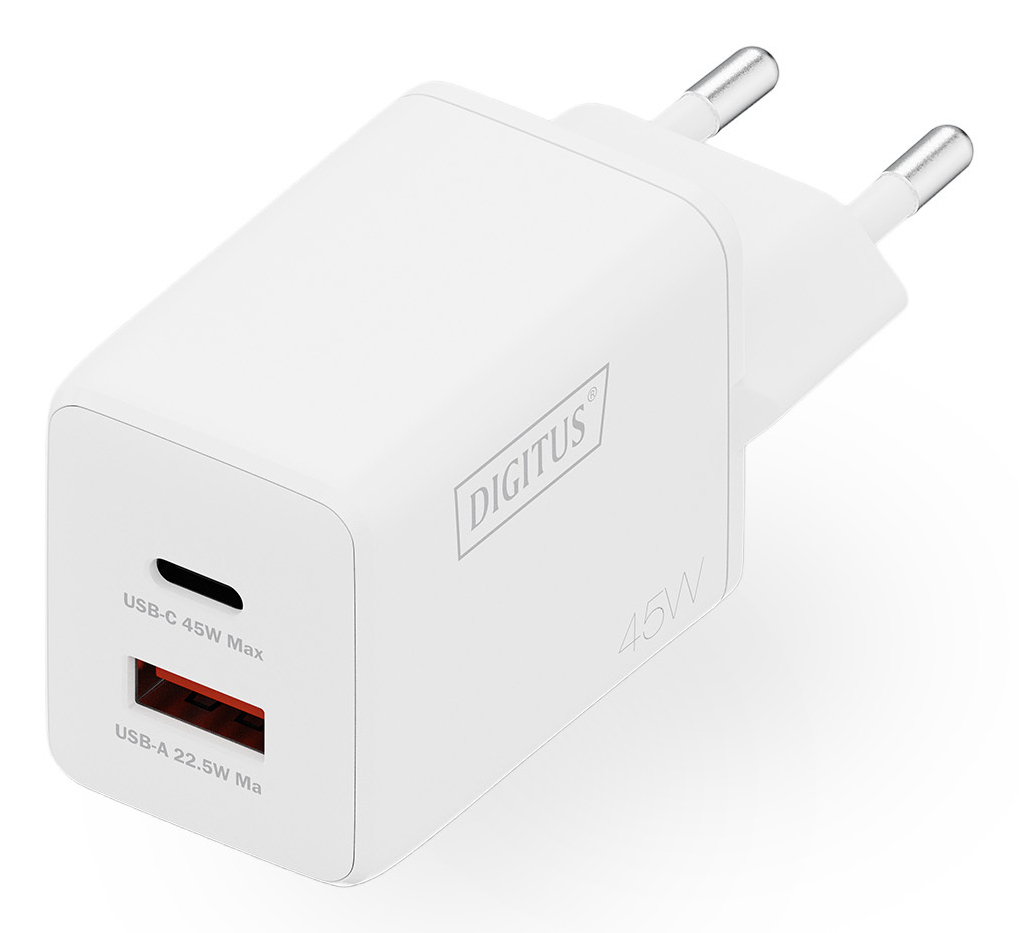 Digitus USB GaN Charger 45W. 1x USB-C. 1x USB-A