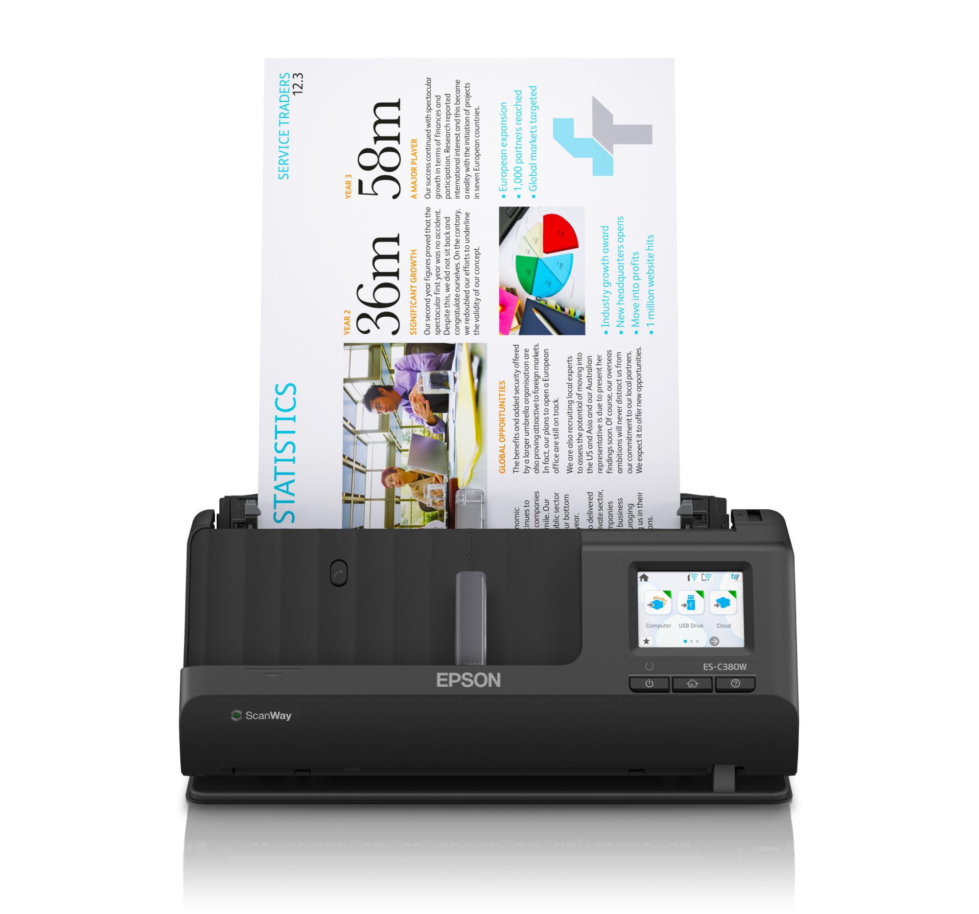 Epson Black Es-C380w Adf + Sheet-Fed Scanner 600 X 600 Dpi A4