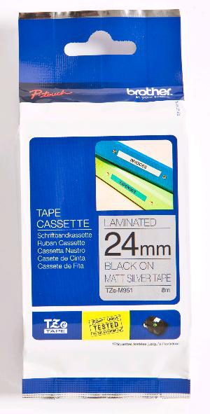 Image of Brother TZE-M951 DirectLabel black on silver matt 24mm x 8m for...