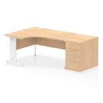 Dynamic Impulse W1600 x D1200 x H730mm Left Hand Crescent Desk Cable Managed Leg With D800mm Desk High Pedestal Maple Finish White Frame - I004081 DD