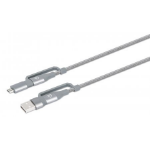 Manhattan USB-C & USB-A 4-in-1 Charge & Sync Cable, 1m, USB-C & USB-A to USB-C, USB-A and Micro-B, 480 Mbps (USB 2.0), 3A / 60W (fast charging), Male to Male, Braided Design, Space Grey, Lifetime Warranty, Boxed