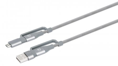 Image of Manhattan USB-C & USB-A 4-in-1 Charge & Sync Cable, 1m, USB-C &...