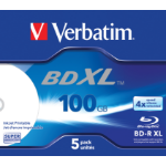 Verbatim BD-R XL 100GB* 4x Wide Inkjet Printable 5 Pack Jewel Case