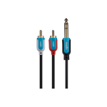 Maplin 1/4" 6.35mm 3 Pole Jack Plug to Twin RCA Phono Cable - Black, 3m