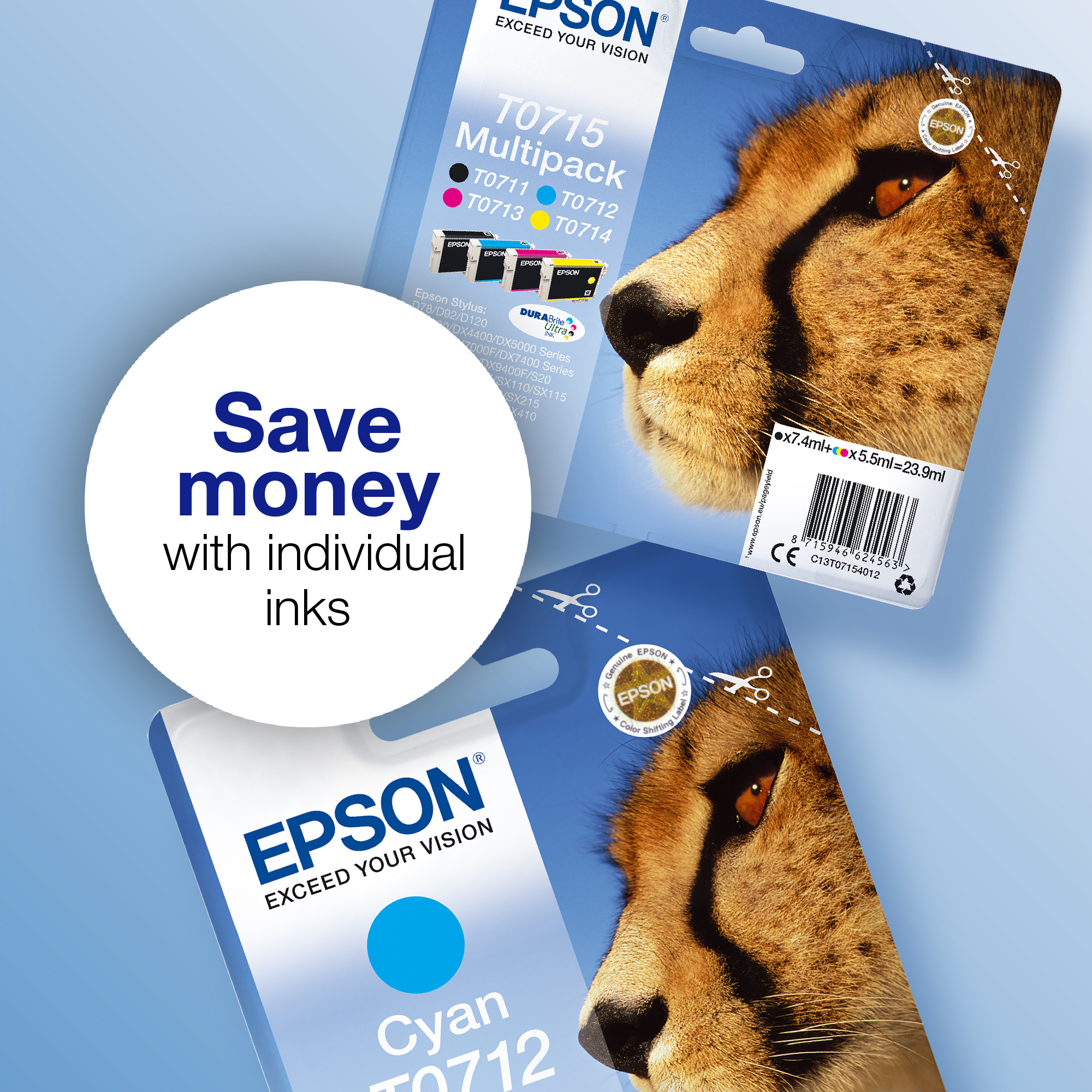 Epson T0715 Cheetah DURABrite Ultra Ink Cartridge CMYK Multipack C13T07154012
