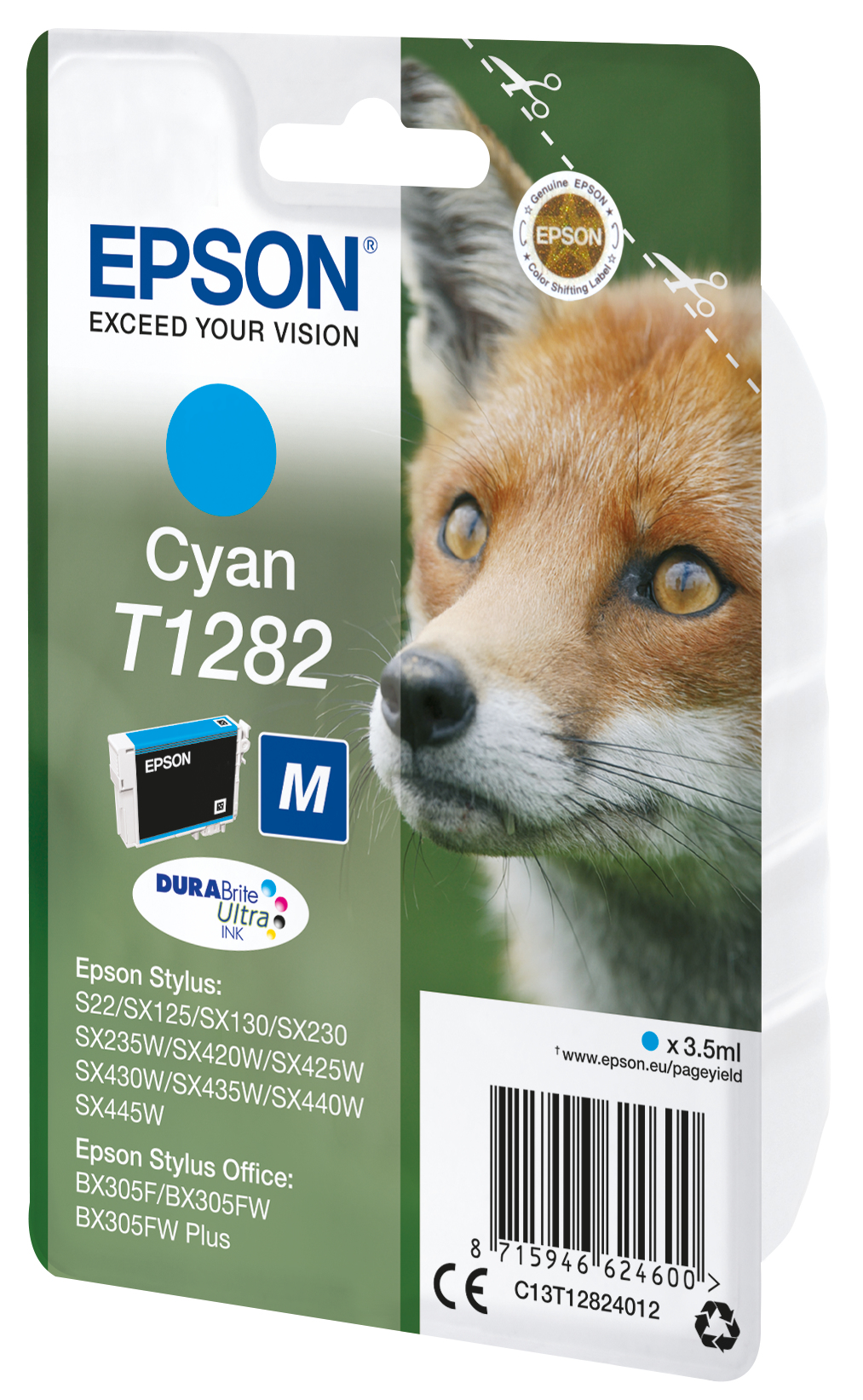 Epson C13T12824012/T1282 Ink cartridge cyan, 175 pages 3,5ml for Epson Stylus S 22/SX 235 W/SX 420/SX 430 W