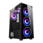 CIT Mirage F6 Black ATX Gaming Case with TG Front and 30 Percent Tint TG Side Panel with 6 x Dual-Ring Infinity Fans and 6-Port Hub