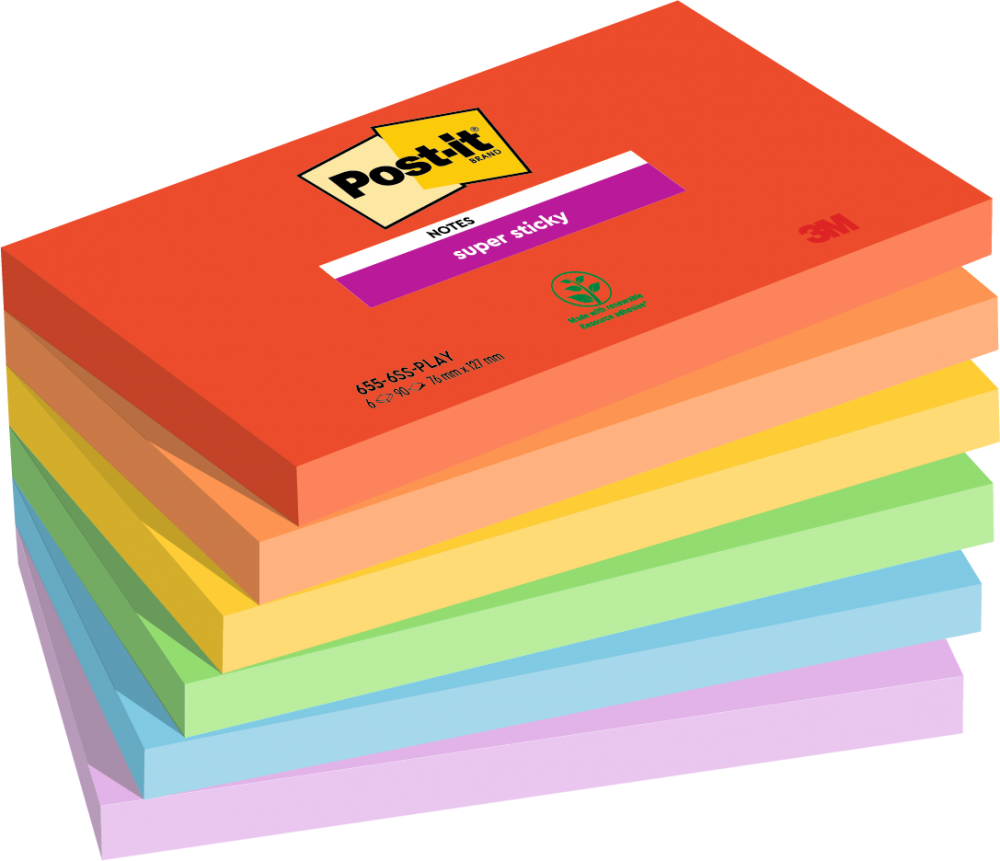 Post-It Post It Super Sticky Notes Playful Colours 76X127mm 90 Sheets