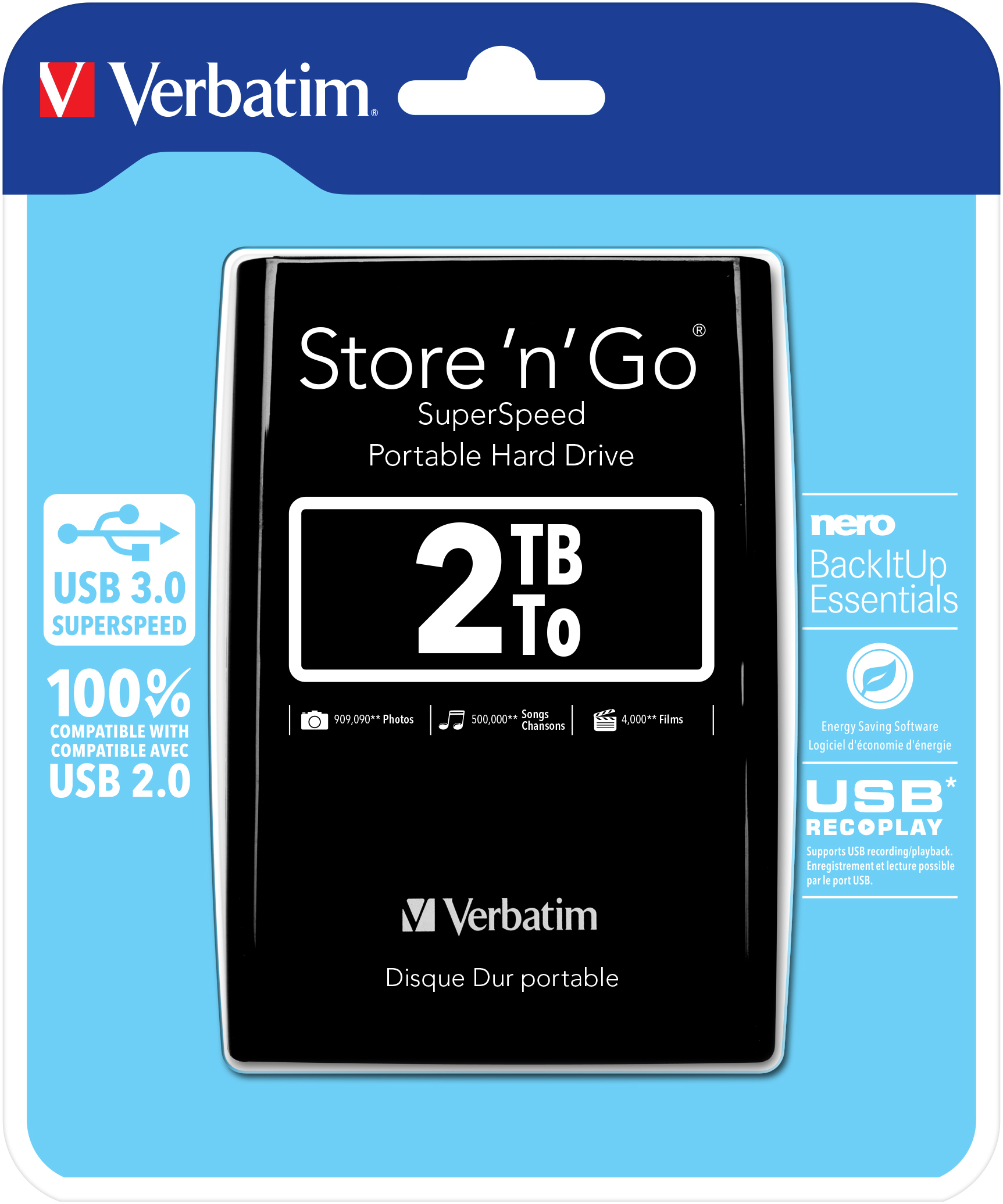Image of Verbatim Store 'n' Go USB 3.0 Portable Hard Drive 2TB Black
