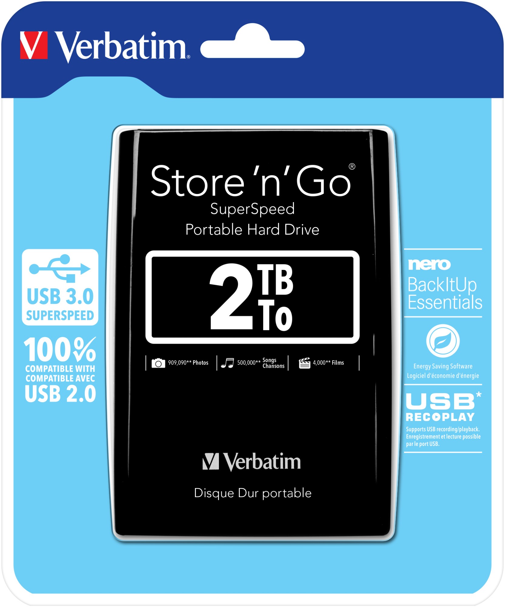 Verbatim Store 'n' Go USB 3.0 Portable Hard Drive 2TB Black