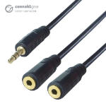 connektgear 0.15m 3.5mm Stereo Jack Audio Splitter Cable - Male to 2 x Female - Gold Connectors